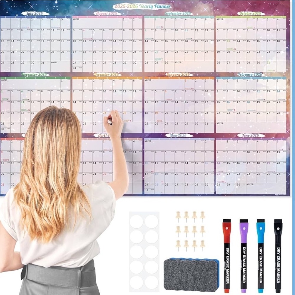 2025-2027 Dry Erase Wall Calendar 48x32 Laminated 2 Year Planner Azure Starry